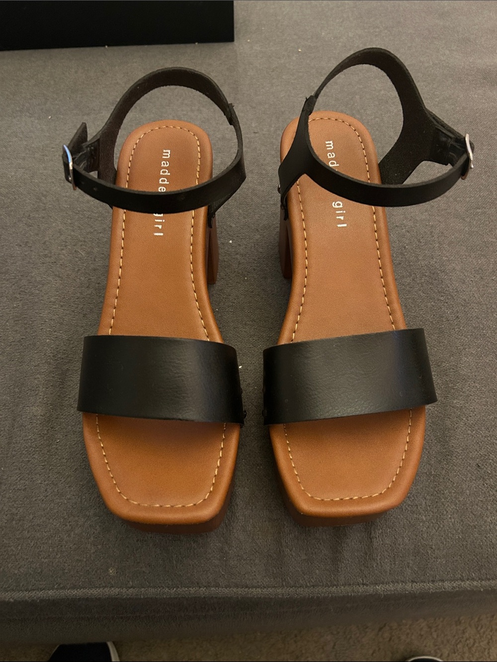 Madden Girl Black and Brown Block Heel Sandals